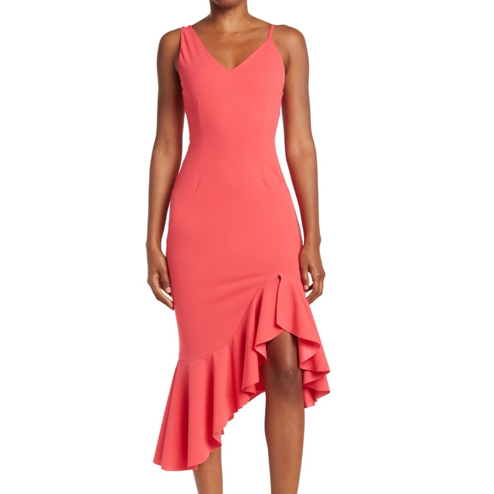 The Fashion Poet Coral Ruffle High Low Dress Asymmetrical Ruffle Small Medium